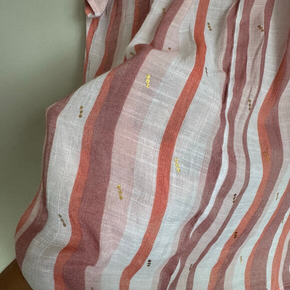 Alex & Parker Size 1X Top Pink Striped Gold Specks Flutter Sleeve Ruffle Neck - Picture 10 of 13